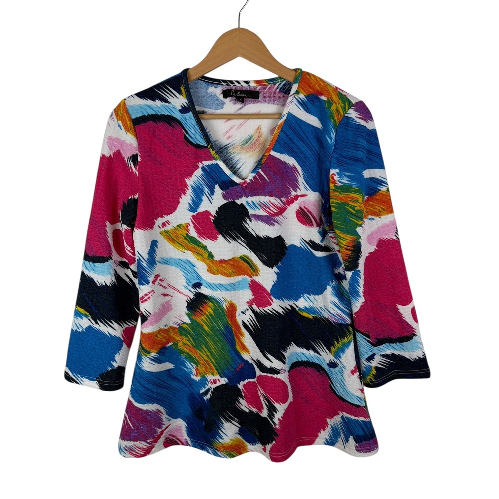 Calessa Abstract Print Textured Top Small Multicolor Artsy Maximalist Vibrant‎